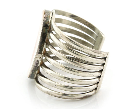 Navajo Cuff Bracelet Sterling Silver Authentic Pink Muscle Artist Signed TSO