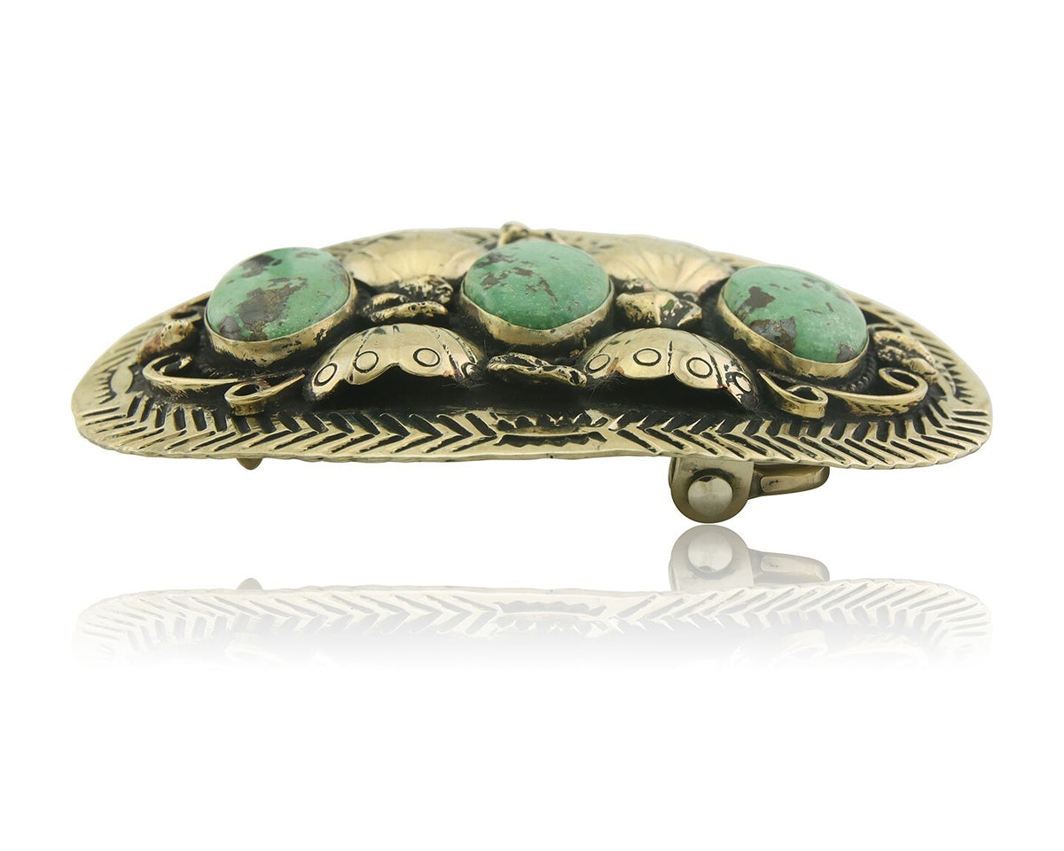 Navajo Concho Belt Buckle .999 Nickel Turquoise Native American 2.0x3.0 in C80s