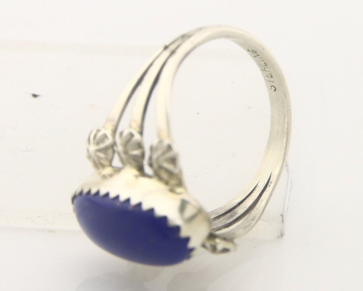 Navajo Ring 925 Sterling Natural Lapis Handmade Native Artist C.80's