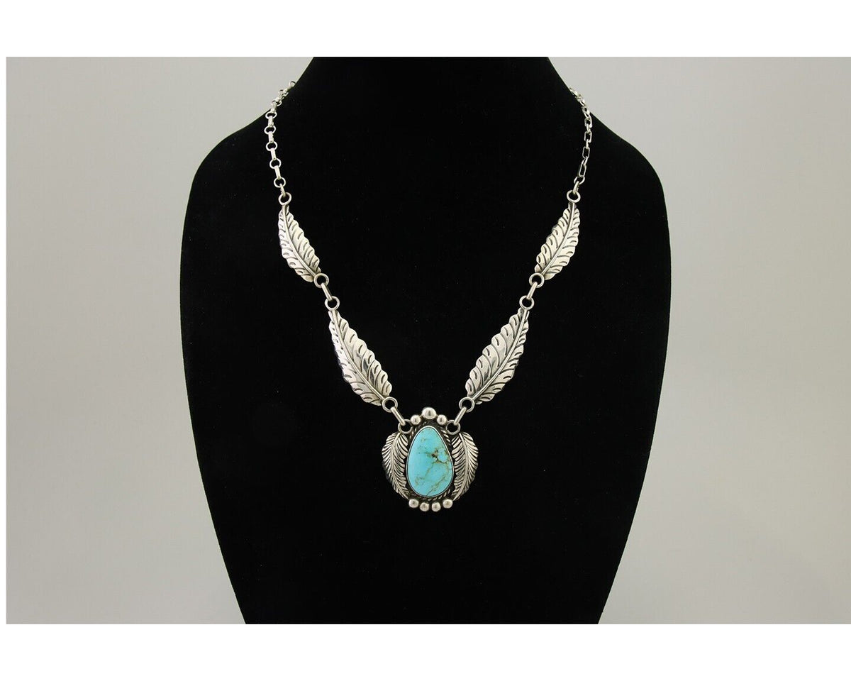 Navajo Necklace 925 Silver Natural Turquoise Artist Signed Sunrise C80s