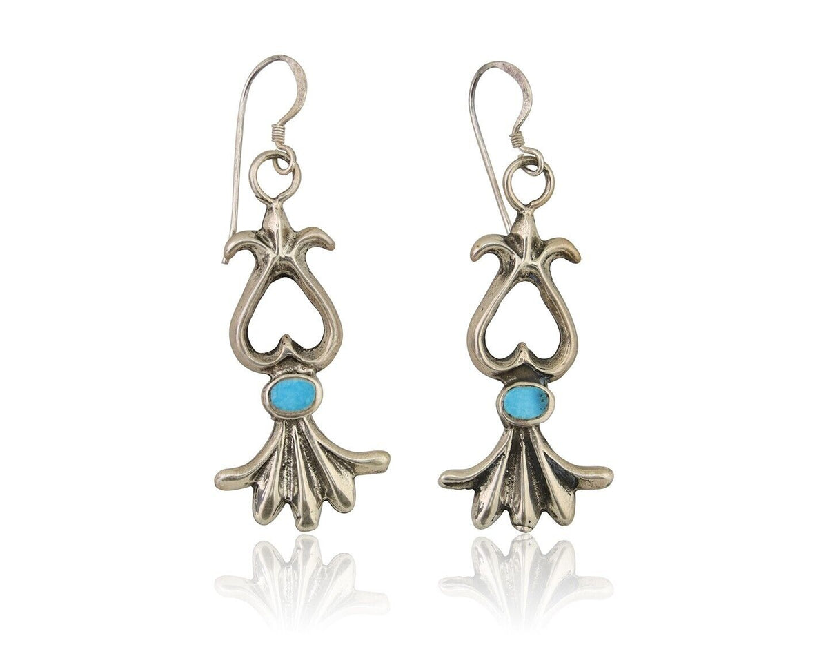 Navajo Dangle Earrings 925 Silver Blue Turquoise Native American Artist C.80's