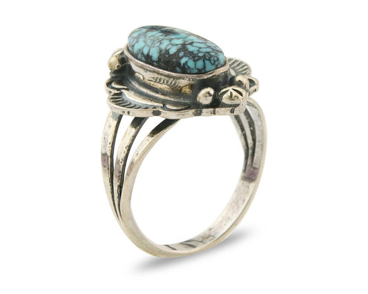 Navajo Ring 925 Sterling Turquoise Handmade Native Artist C.80's Size 7.0