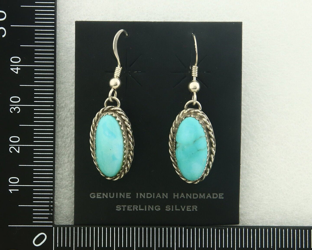 Navajo Earrings 925 Silver Natural Turquoise Artist Signed Davina Benally C.80's