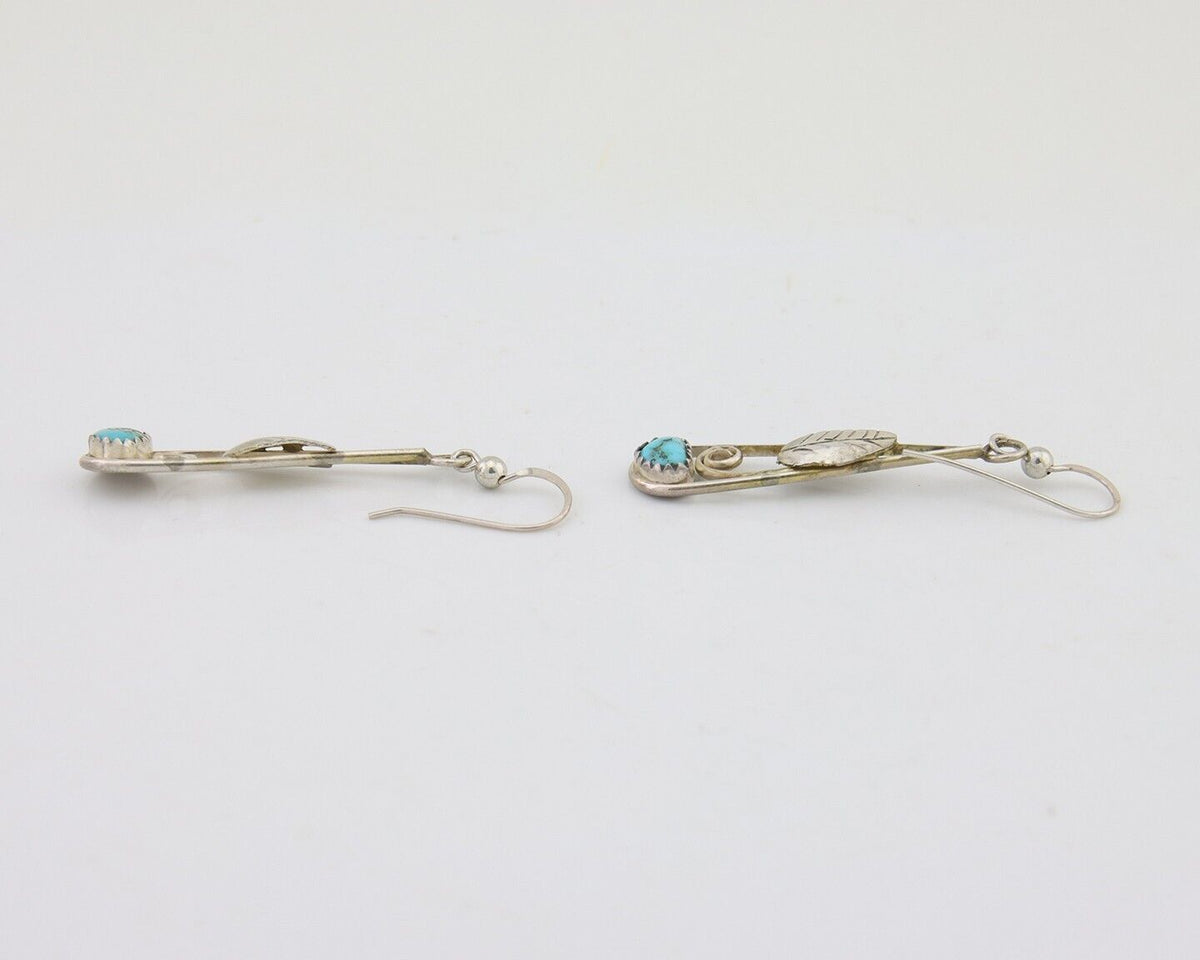 Navajo Dangle Earrings 925 Silver Natural Blue Turquoise Artist Signed JB C.80's