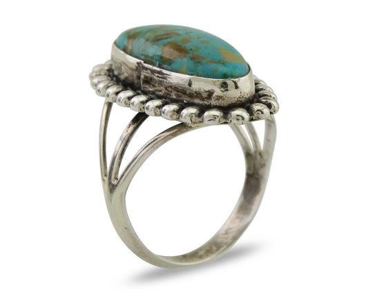 Navajo Shield Ring 925 Silver Arizona Turquoise Native Artist C.80's