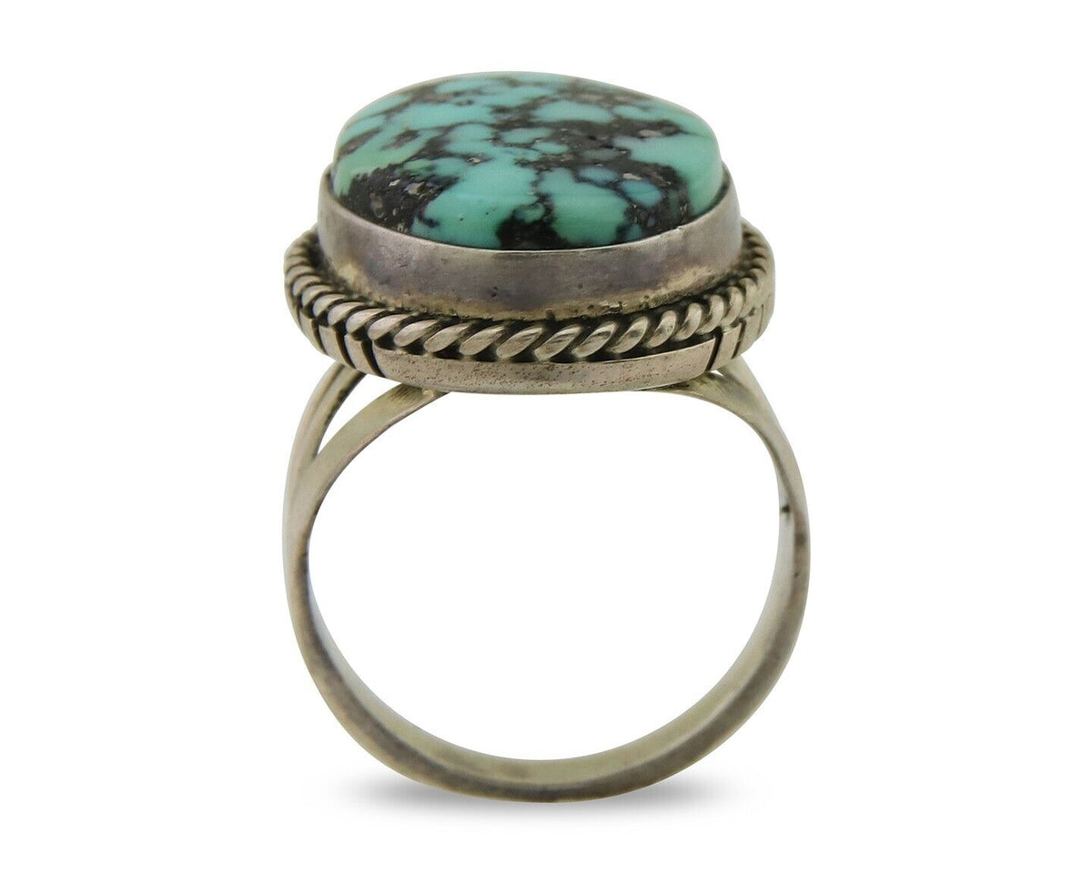 Navajo Ring 925 Sterling Silver Spiderweb Turquoise Native American Artist C.80s