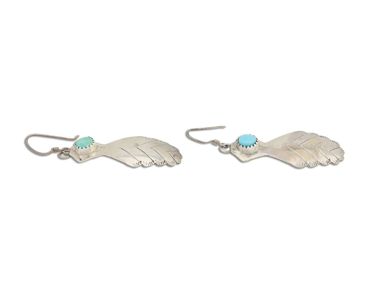 Navajo Dangle Earrings 925 Silver Natural Turquoise Artist Signed JB C.80's