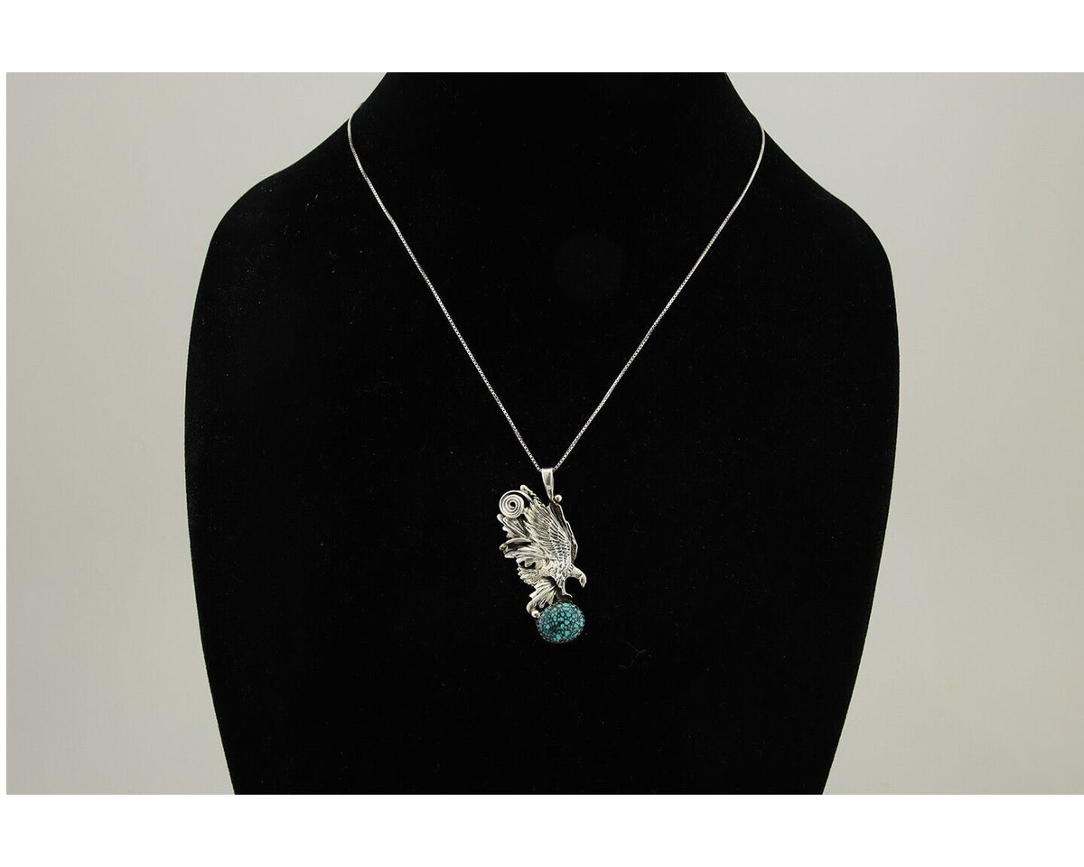 Navajo Necklace 925 Silver Natural Turquoise Artist Signed Wiehe C.80's