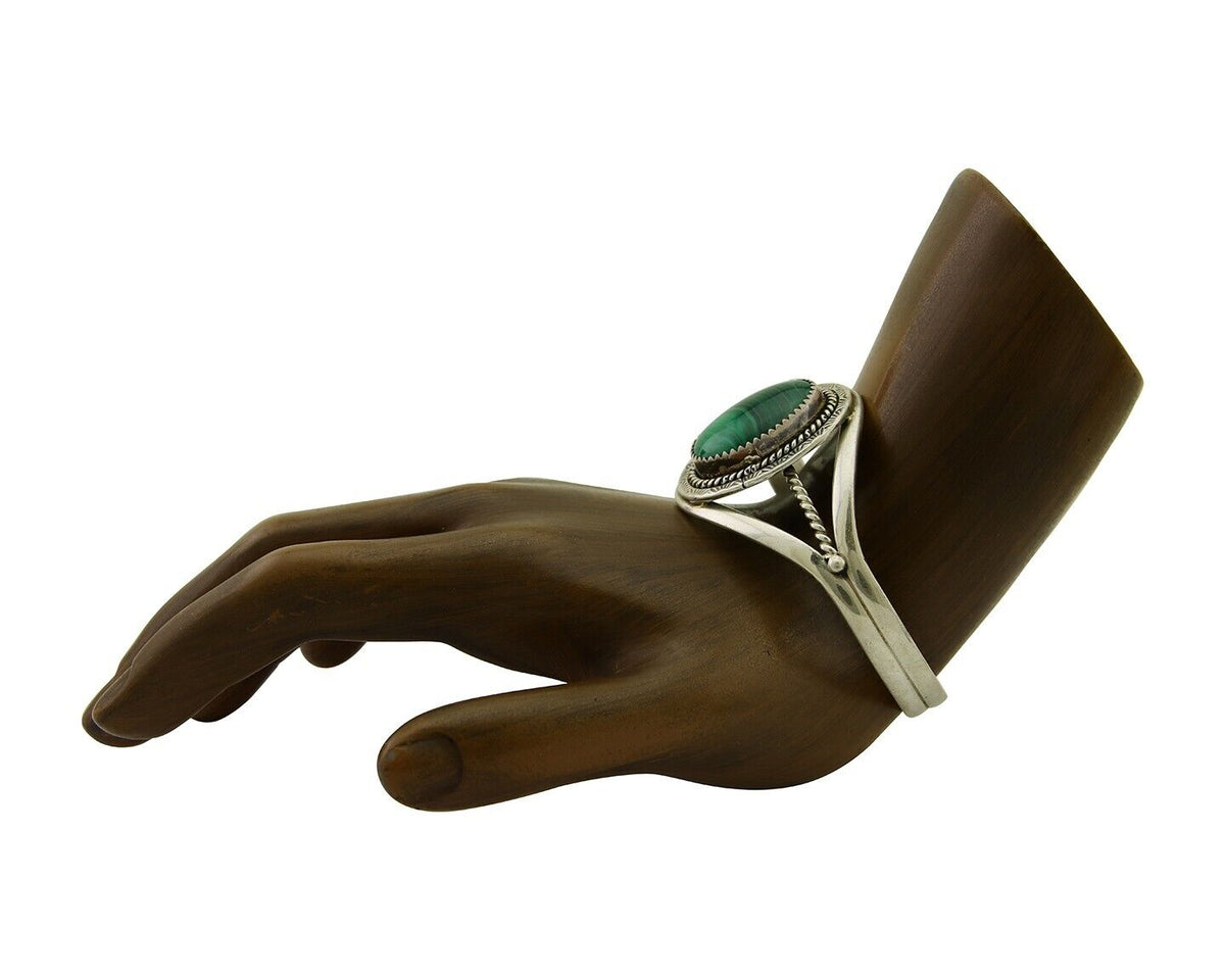 Navajo Cuff Bracelet Natural Malachite 925 Silver Native American Artist C.80s