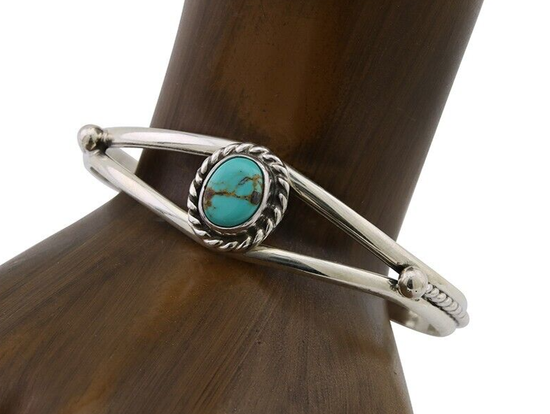 Navajo Bracelet 925 Silver Natural Turquoise Artist Signed Gecko C.80's