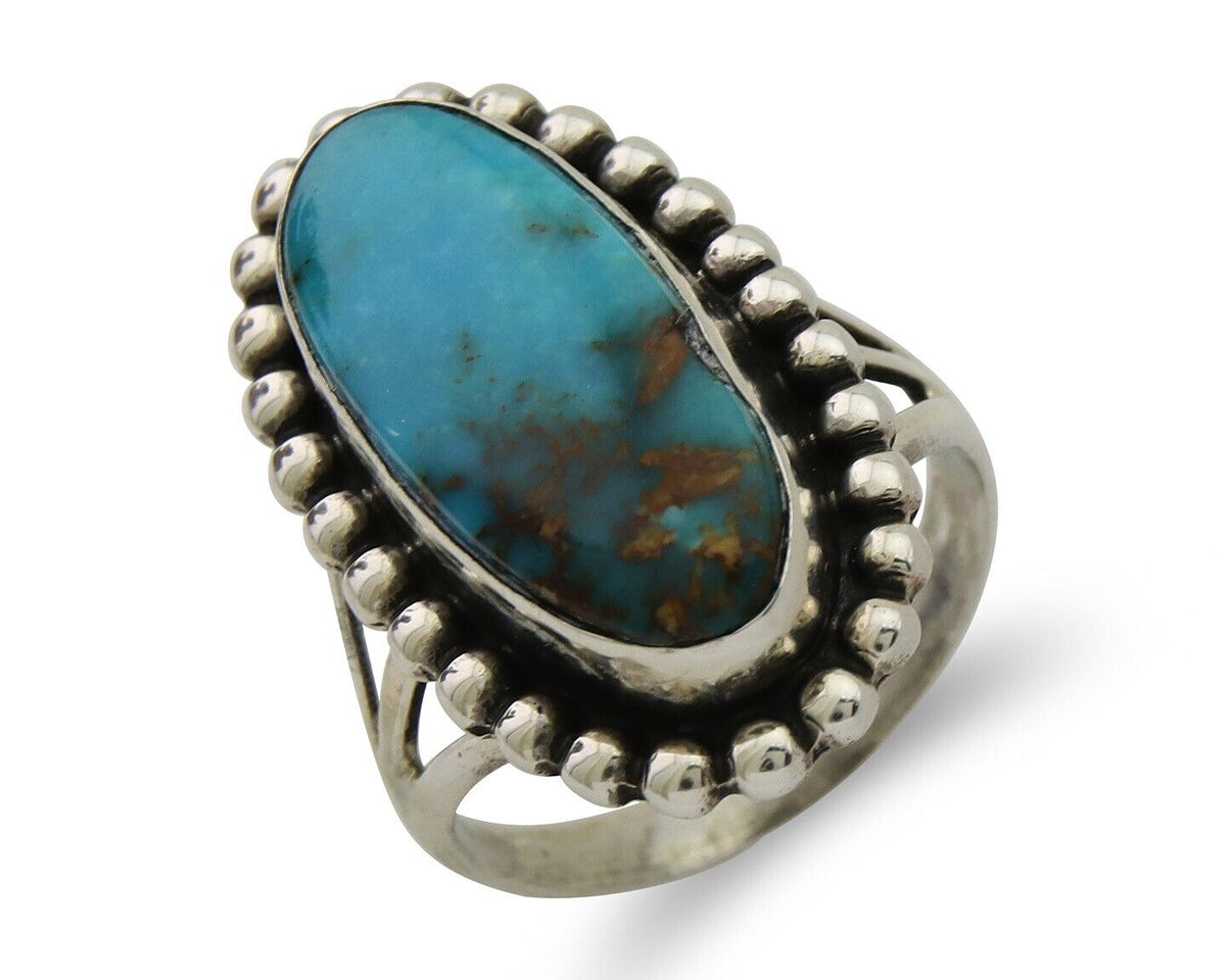 Navajo Shield Ring 925 Silver Arizona Turquoise Native Artist C.80's
