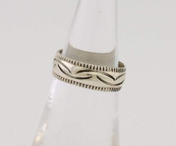 Navajo Hand Stamped Band 925 Silver 6.0 mm Native Artist Size 5.25 C.80's