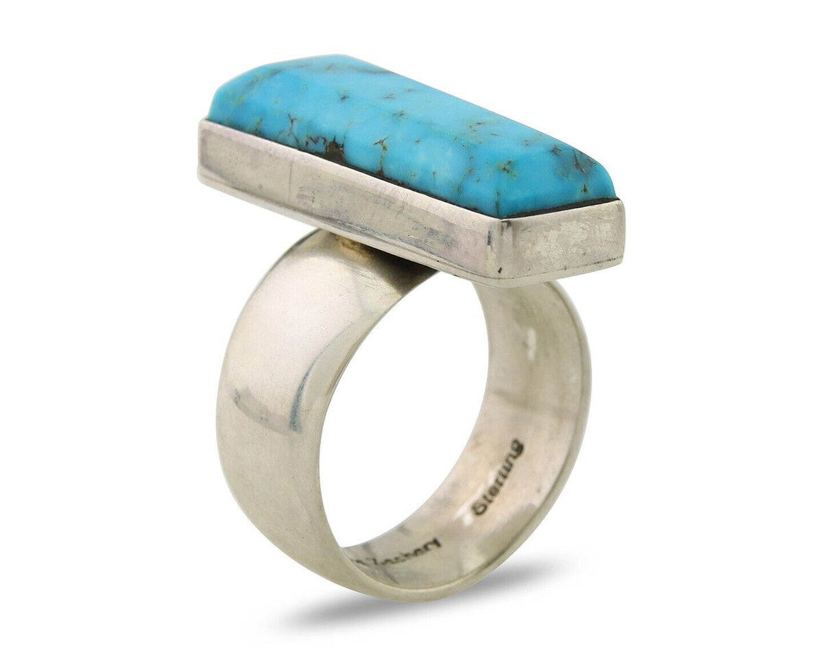 Navajo Ring .925 Sterling Blue Turquoise Artist Signed Doug Zachary C.80's