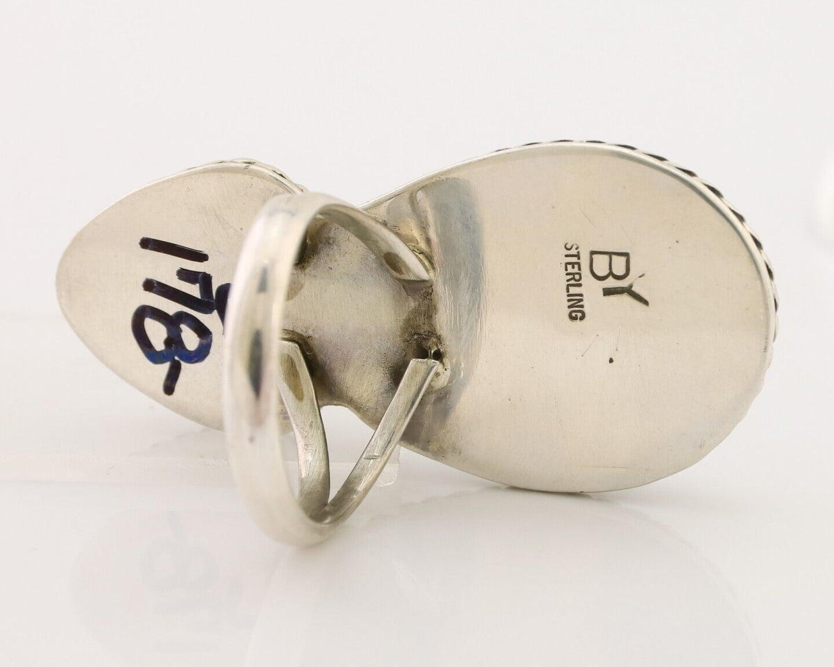 Navajo Handmade Ring 925 Silver Natural Tuquoise Artist Signed B Yazzie C.80's