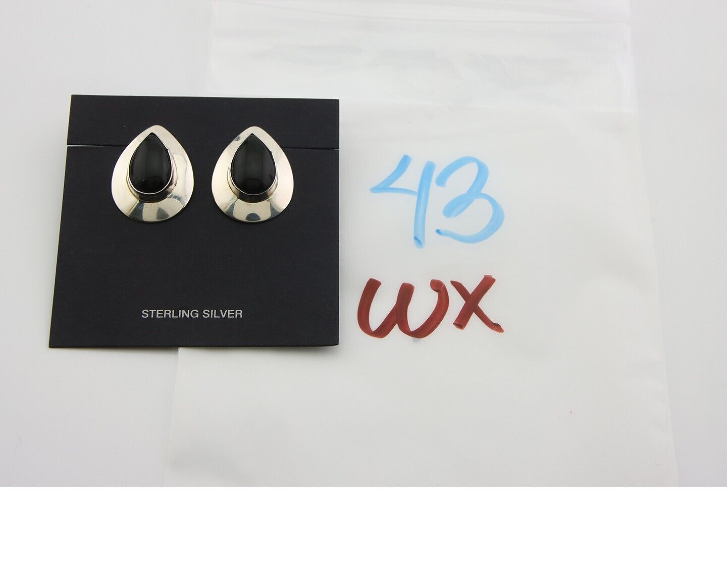 Navajo Earrings 925 Silver Handmade Natural Black Onyx Native American C.80's