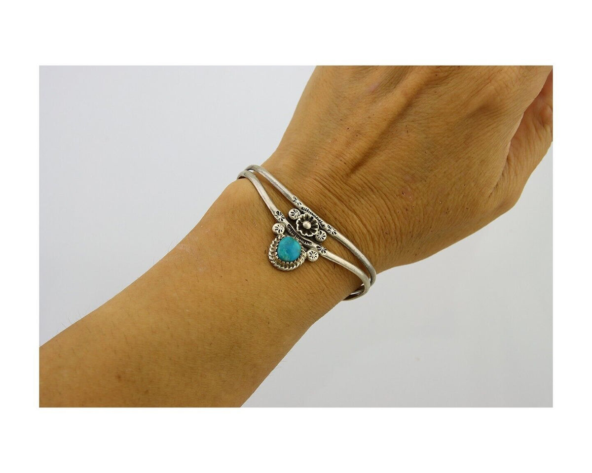 Navajo Cuff Bracelet 925 Silver Turquoise Cuff Native American Artist C.80's