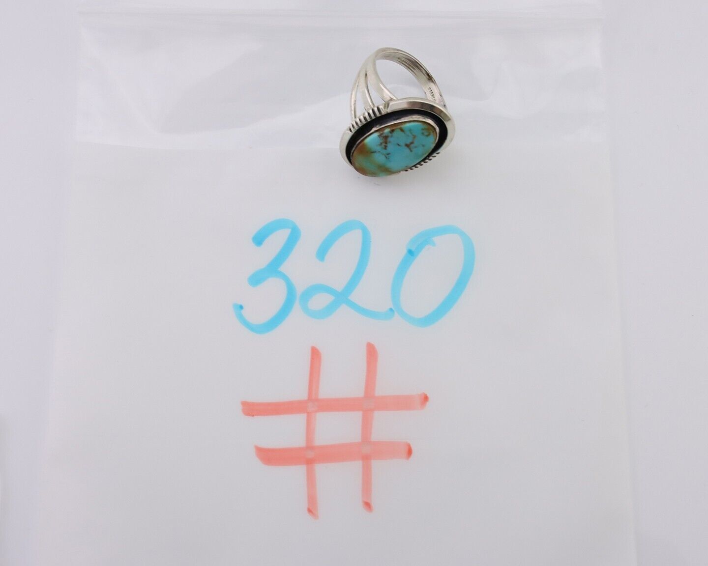 Navajo Hand Stamped Ring 925 Silver Natural Turquoise Native Artist C.80's