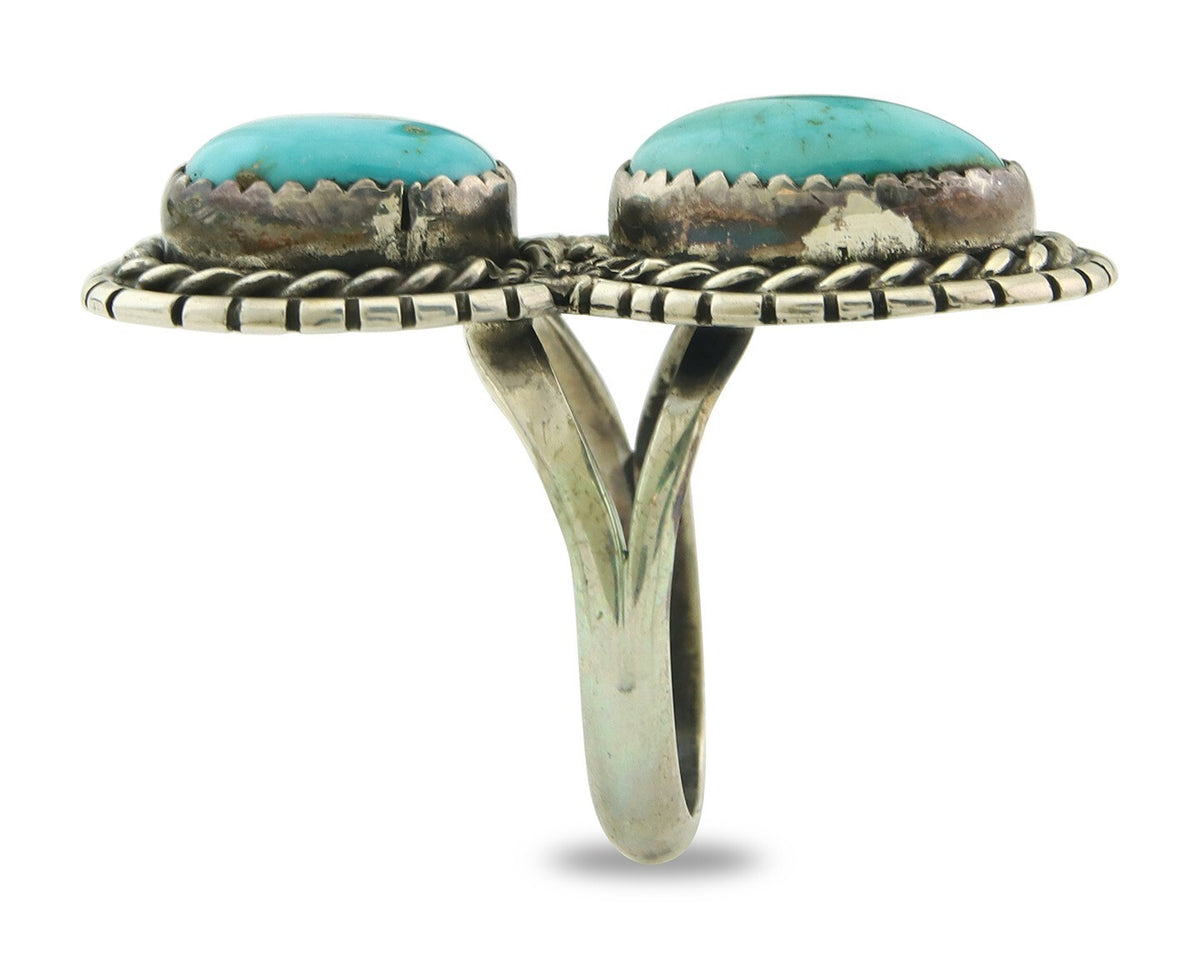 Vintage Navajo Ring Sterling Silver Authentic Turquoise Tom Willeto Size 8.0