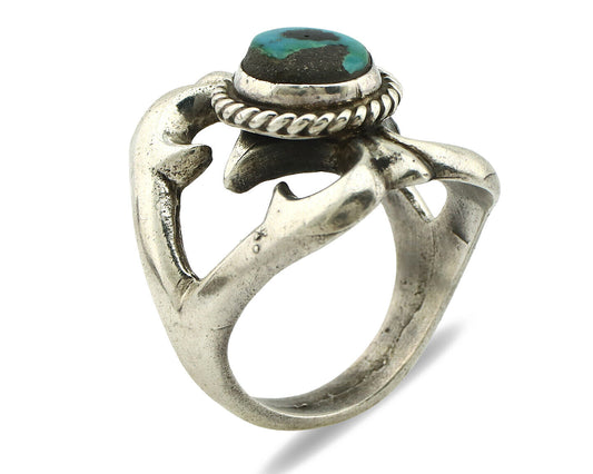 Navajo Sand Cast Ring .925 Silver Blue Turquoise Native Artist C.80's