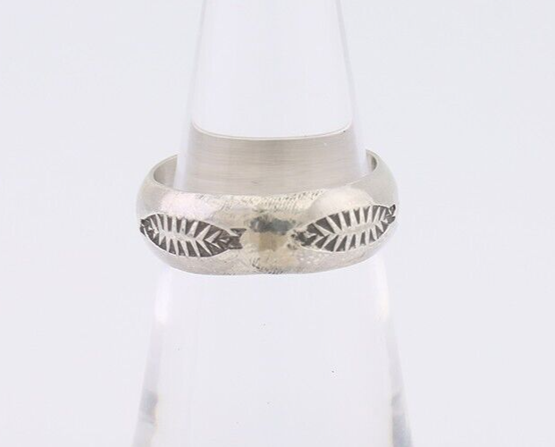 Navajo Hand Stamped Band 925 Silver 6.0 mm Signed Larry Chavez Size 5.75 C.80's