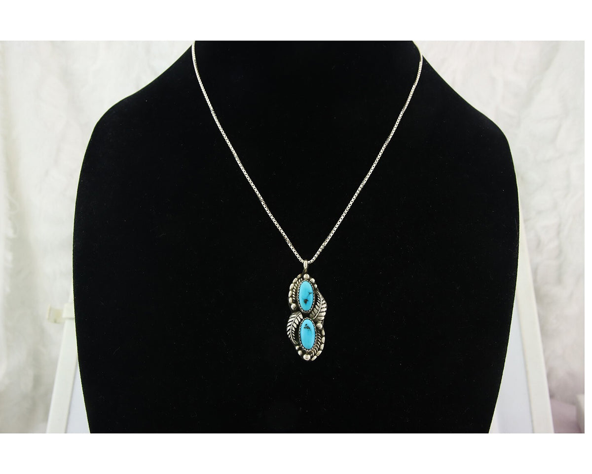 Navajo Sterling Silver Necklace Authentic Turquoise Vintage Signed SC