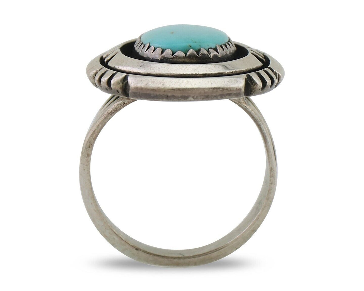 Navajo Ring 925 Silver Turquoise Signed William Denetdale Size 6.25 C.80's
