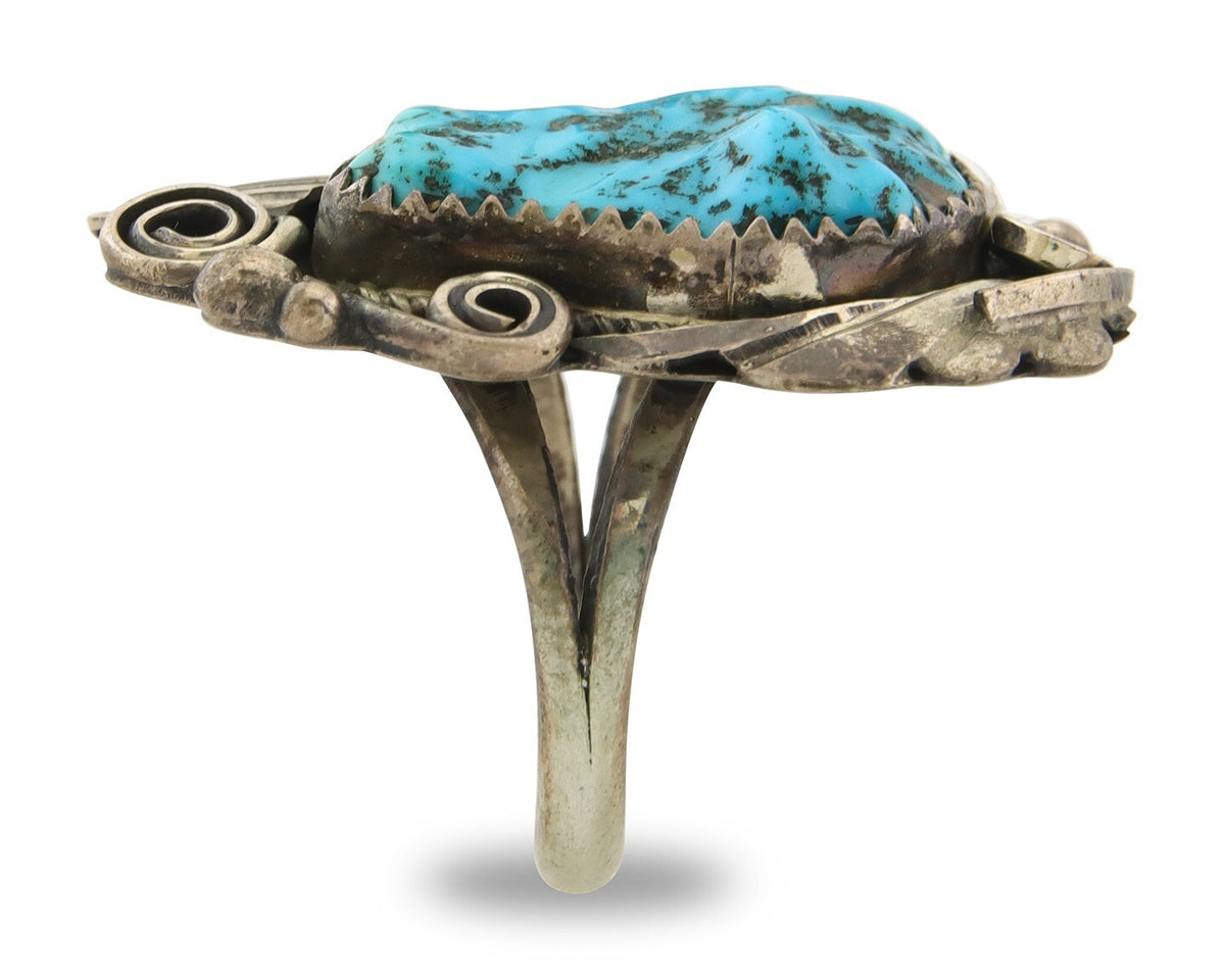 Navajo Ring 925 Sterling Turquoise Artist Justin Morris C.80's Size 8.25