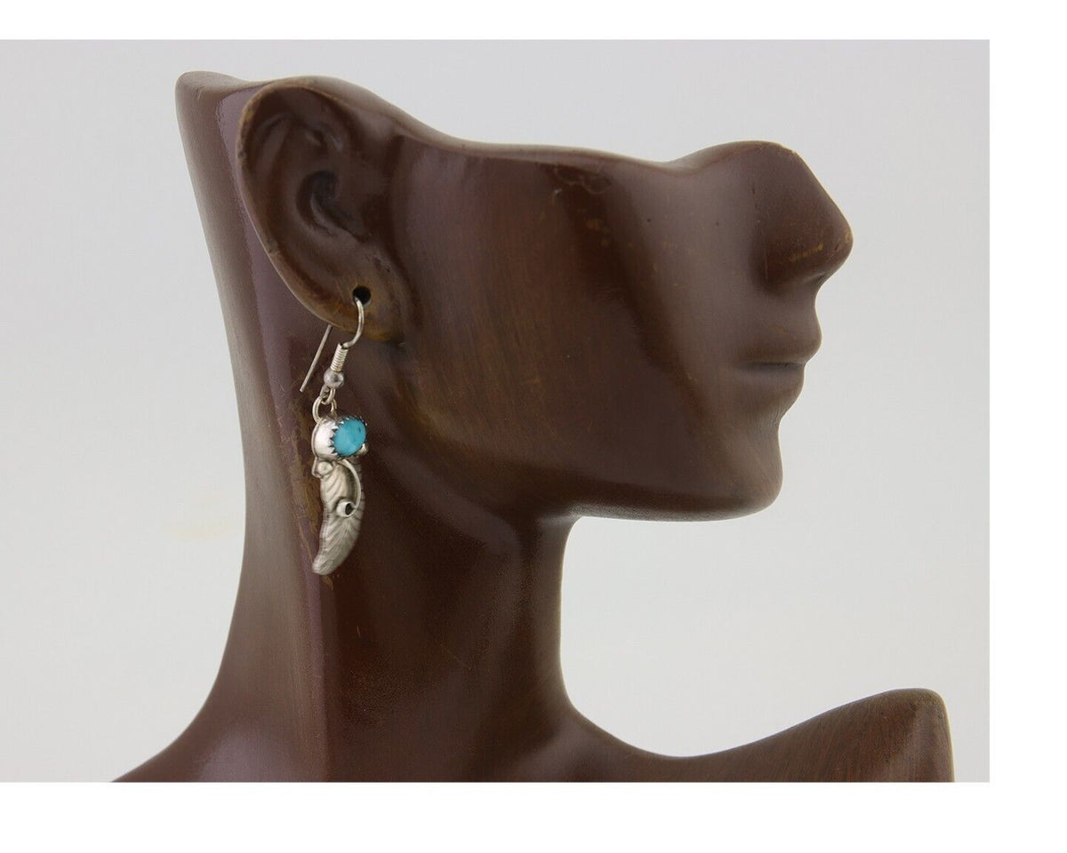 Navajo Dangle Earrings 925 Silver Natural Turquoise Artist Signed JB C.80's