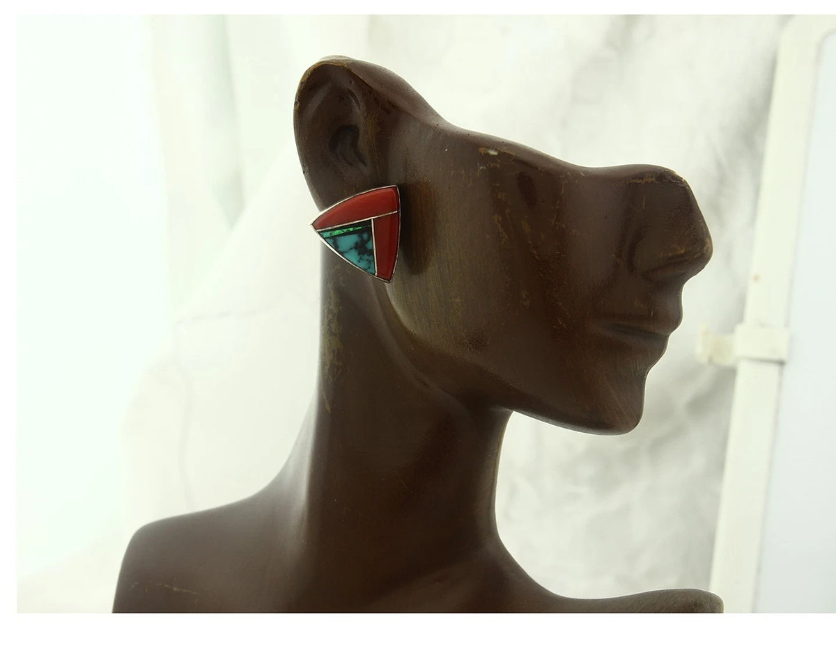 Navajo Earrings 925 Sterling Silver Natural Gemstones Signed Marie Tsosie C.80's