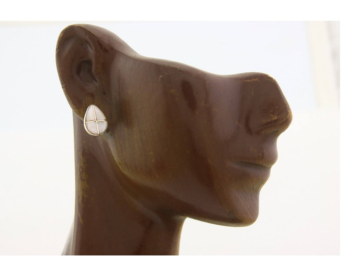 Navajo Earrings 925 Silver Pink Mussel Native American Artist C.80's
