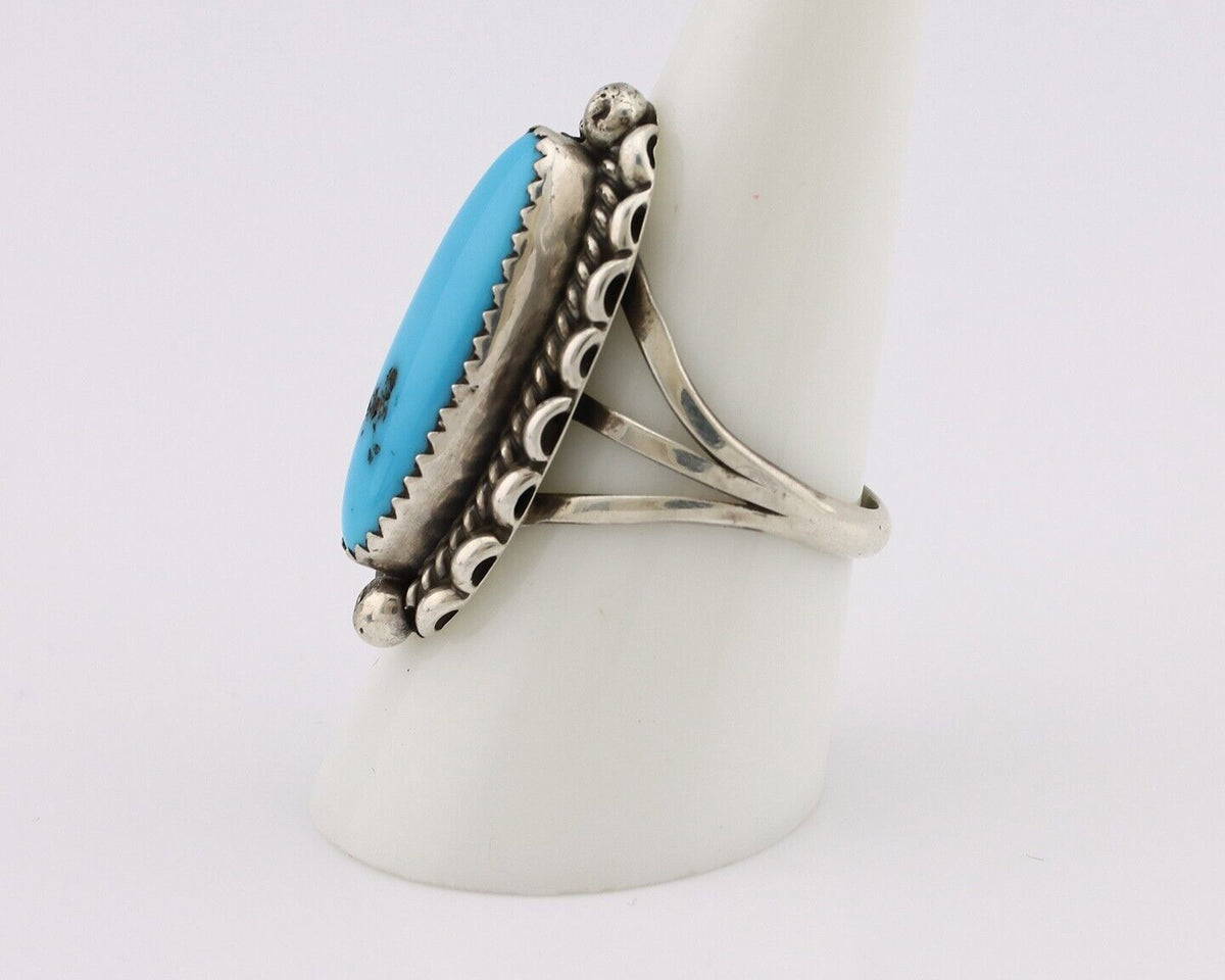 Navajo Ring 925 Silver Sleeping Beauty Turquoise Signed SC C.80's