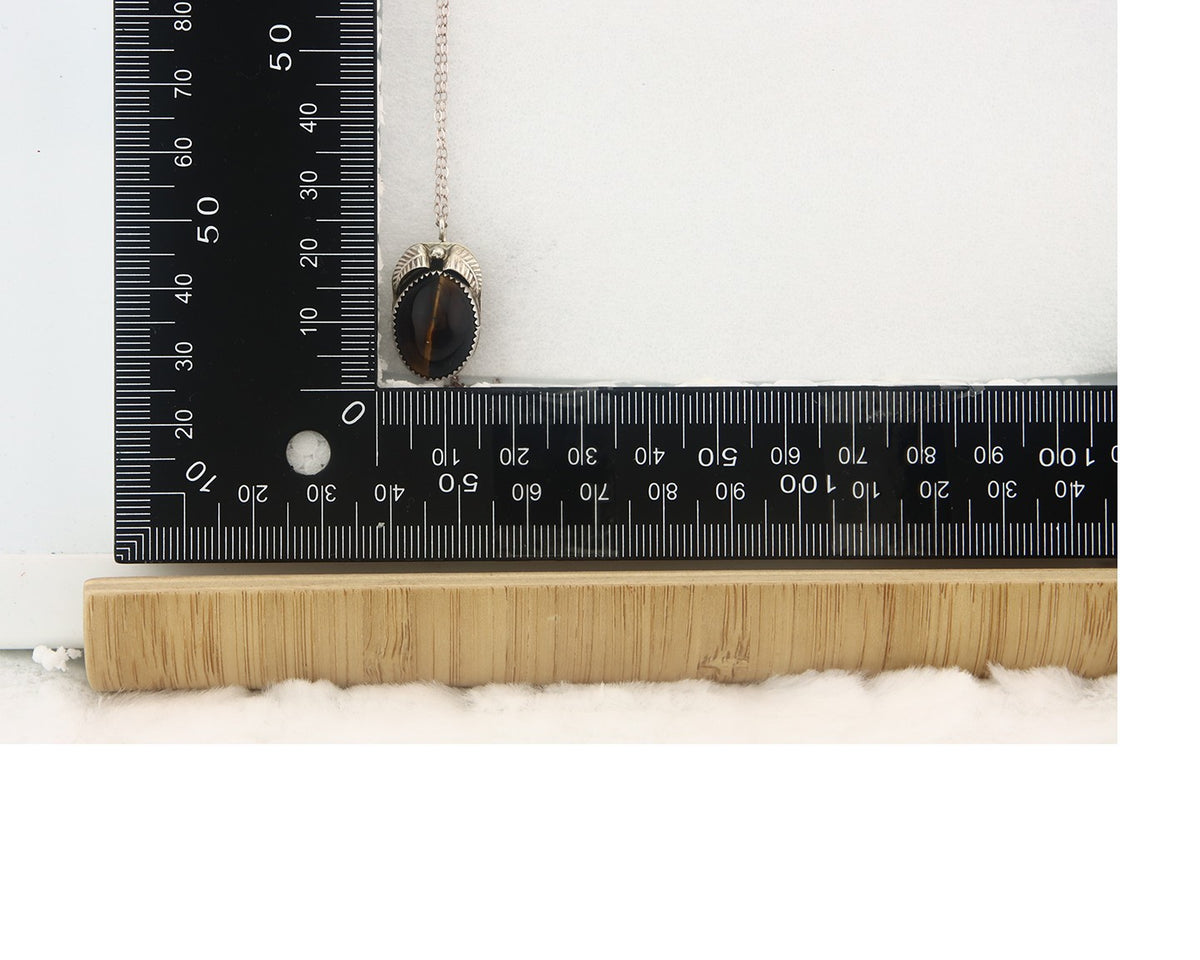 Navajo Sterling Silver Necklace Authentic Tiger Eye Sapphire Vintage Handmade