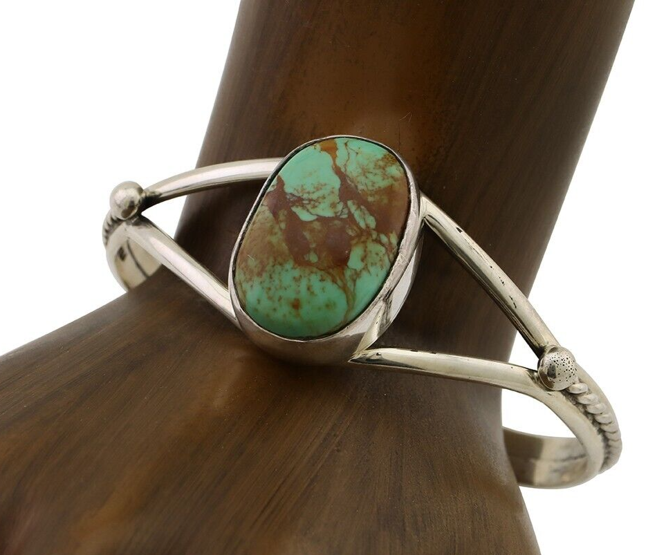 Navajo Cuff Bracelet 925 Silver Natural Blue Turquoise Artist Signed Gecko C.80s