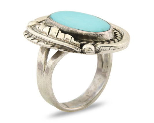 Mexican Handmade Ring 925 Sterling Natural Mined Turquoise C.80's Size 6