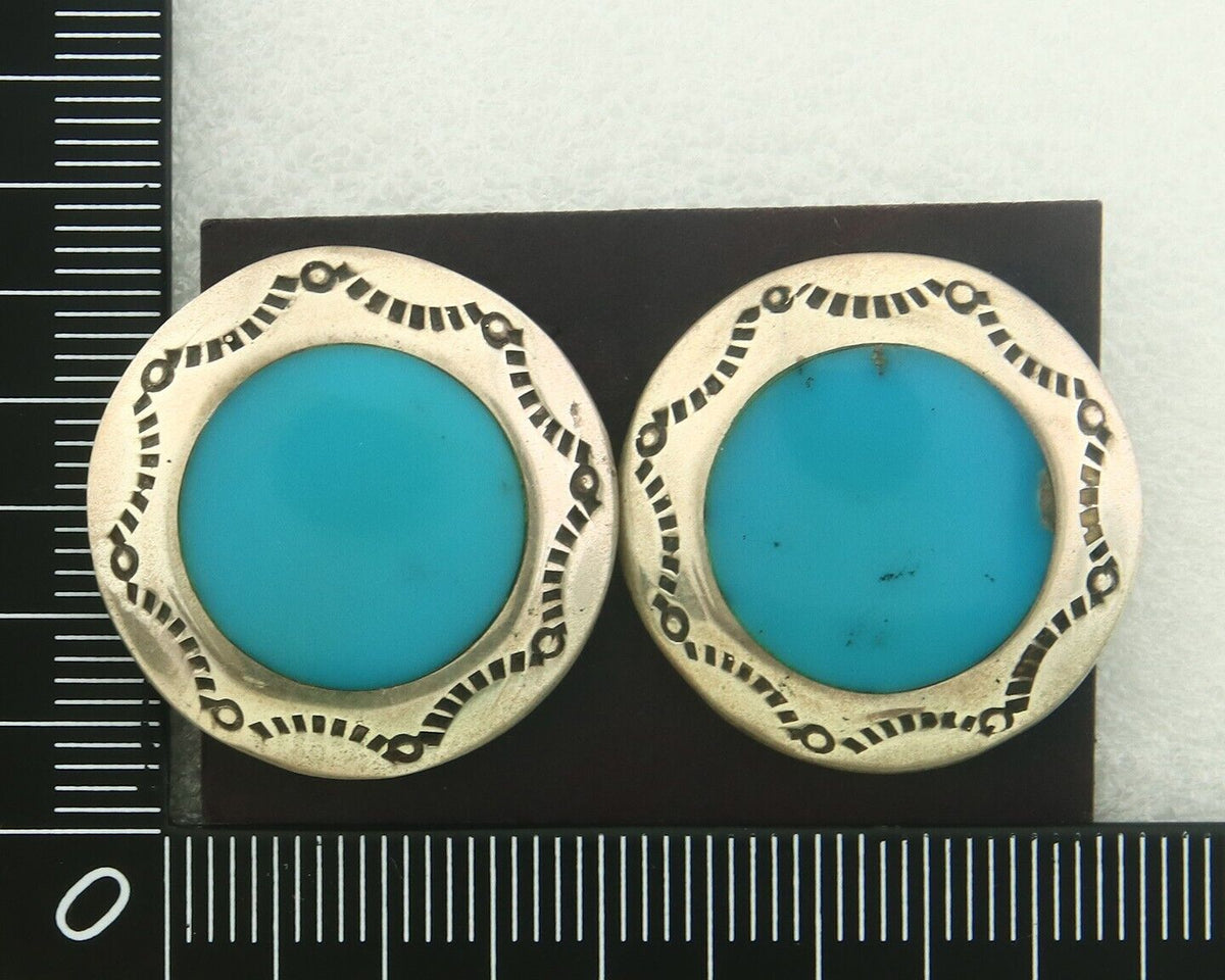 Navajo Earrings 925 Silver Natural Turquoise Native American Artist C80s