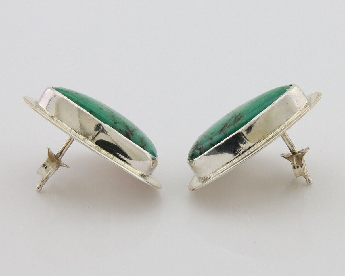 Navajo Shield Earrings 925 Silver Natural Turquoise Artist Signed M.S. C.80's
