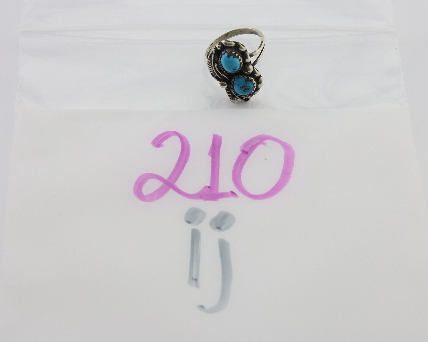 Navajo Ring 925 Silver Natural Blue Turquoise Artist Signed SC C.80's Size 4.0