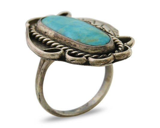 Navajo Ring 925 Sterling Blue Turquoise Native American Artist C.80's
