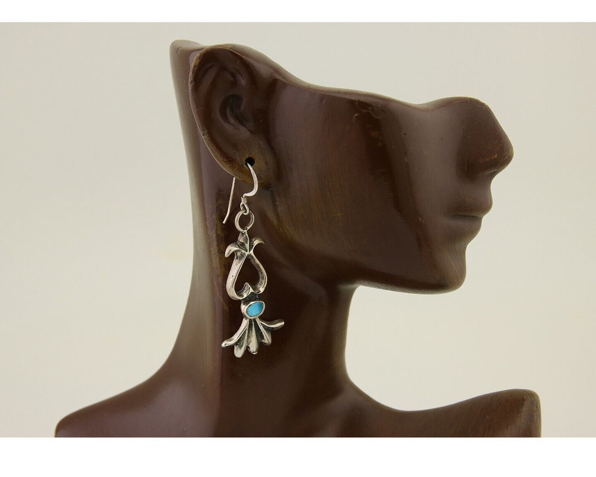 Navajo Dangle Earrings 925 Silver Blue Turquoise Native American Artist C.80's