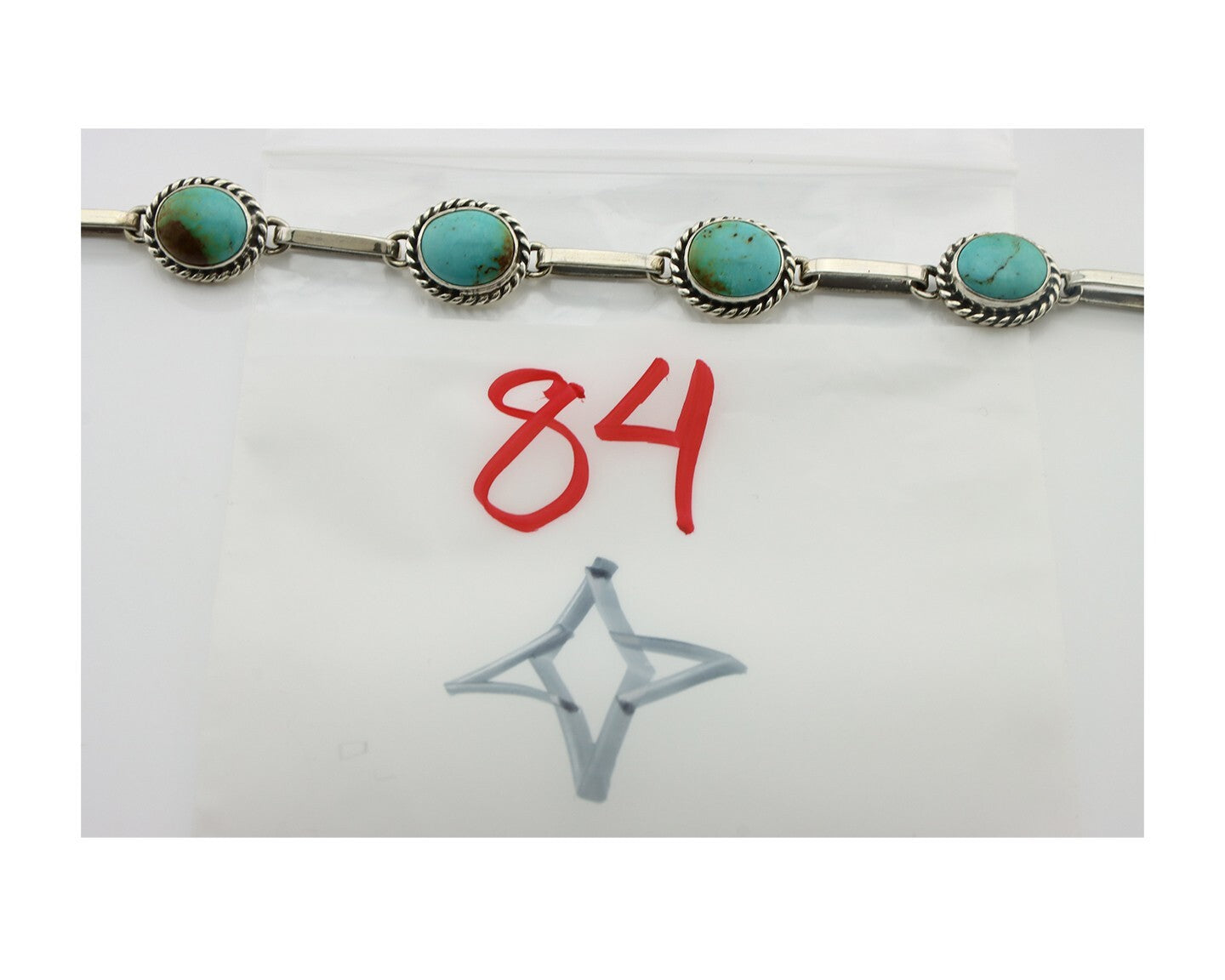 Navajo Link Bracelet .925 Silver Blue Turquoise Native American Artist C.80's
