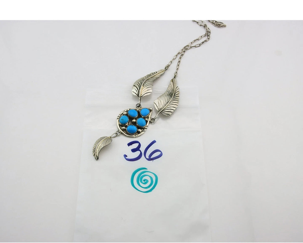 Navajo Necklace 925 Sterling Silver Natural Turquoise Signed M