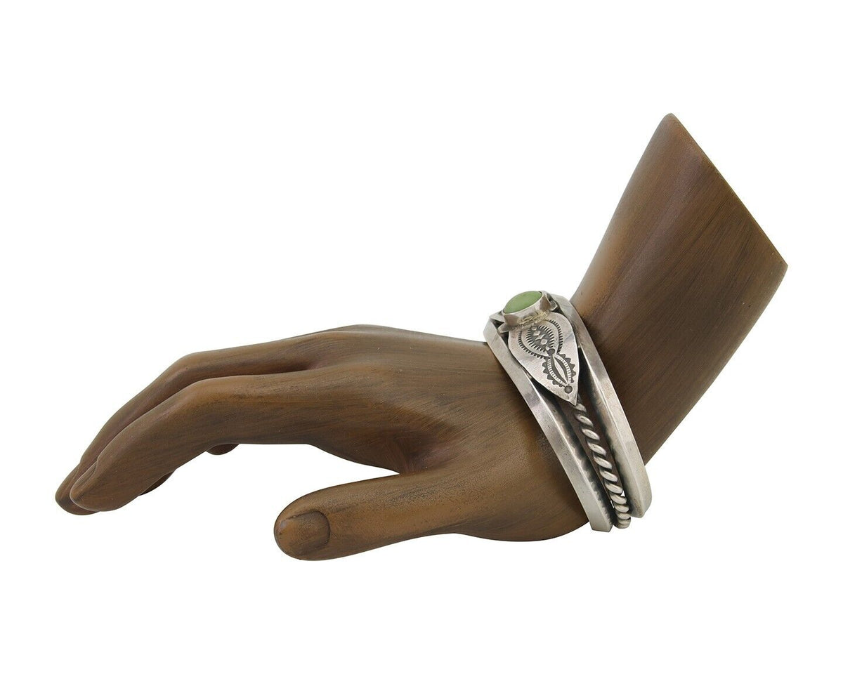 Navajo 925 Silver Handmade Bracelet Green Turquoise Native C.80's