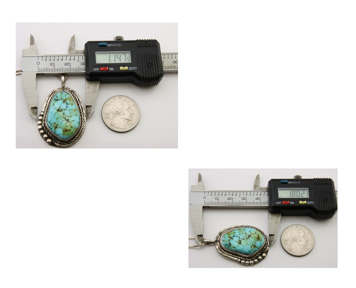Navajo Pendant 925 Silver Turquoise Native Artist Signed The Blue Indian 1995