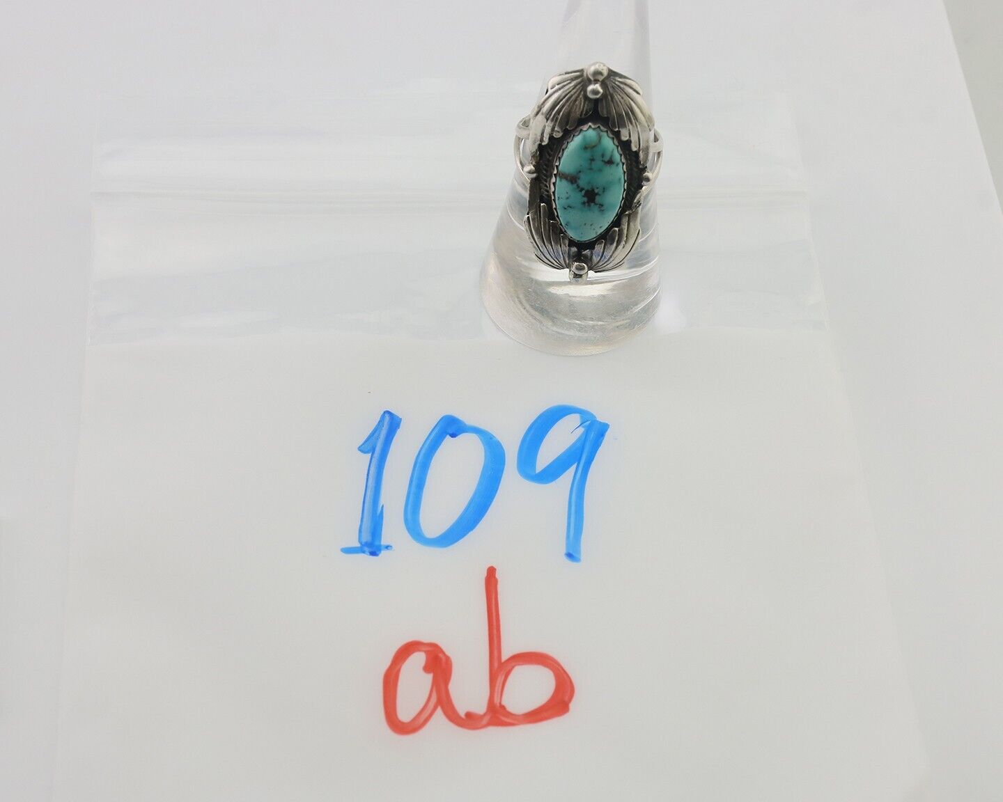 Navajo Ring 925 Silver Beautiful Blue Turquoise Stone Signed GR C.80's