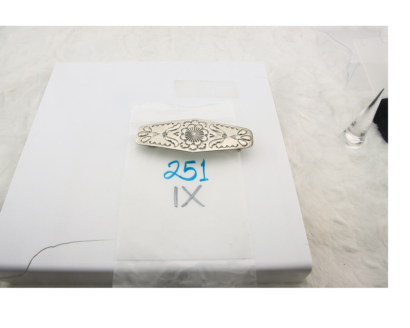 Vintage Navajo Barrette 925 Sterling Silver Hand Stamped Signed Jim Bitsui