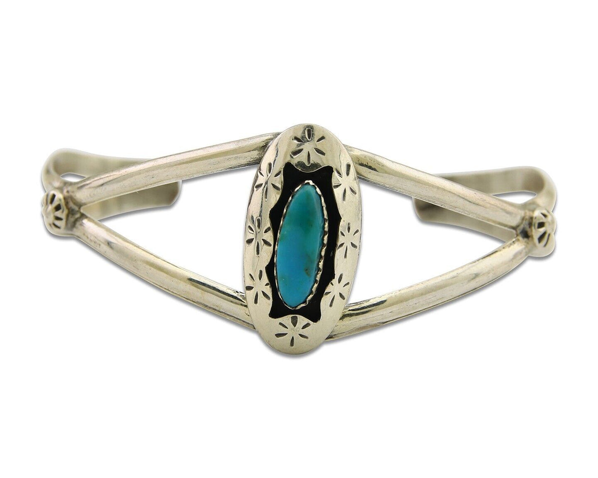 Navajo Cuff Bracelet 925 Silver Turquoise Cuff Artist Signed IJC C.80's