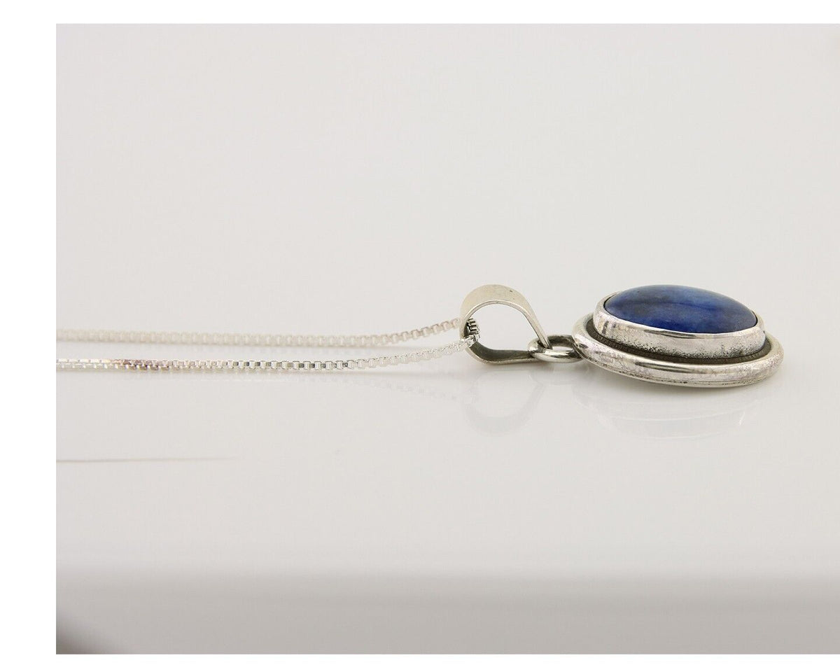 Navajo Pendant 925 Silver Natural Lapis Lazuli Signed Sunrise C.80's