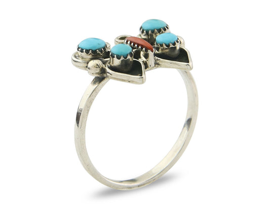 Navajo Butterfly Ring 925 Sterling Silver Authentic Turquoise & Coral Size 7.25