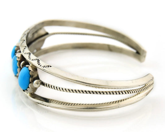 Navajo Cuff Bracelet Sterling Silver Turquoise Vintage Signed R
