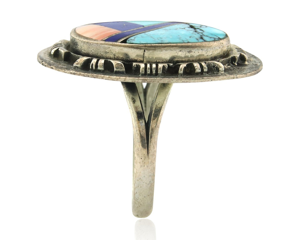 Navajo Tiwa Ring Sterling Silver Gemstone Vintage Native American Artist Sz 7.5
